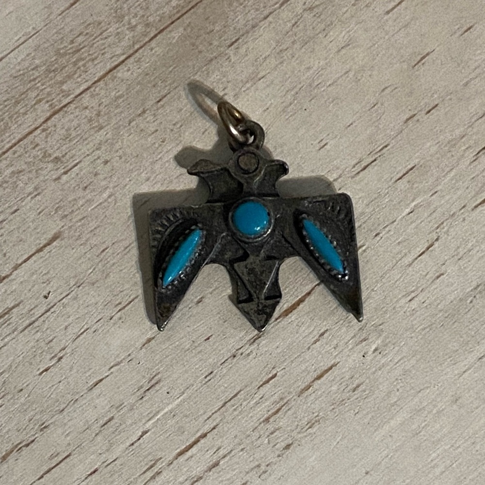 Thunderbird FLORENTA OF CALIF California Faux Turquoise Silver Tone Pendant